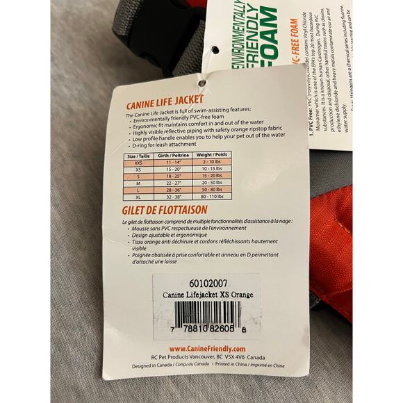 canine friendly dog xs life jacket orange NWT water pfd floatation device boat - Picture 2 of 3